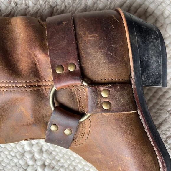 frye harness 12R tan brown distressed leather biker moto boots sz 11 - Picture 8 of 14